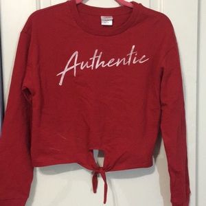 Red tie front crop top sweatshirt